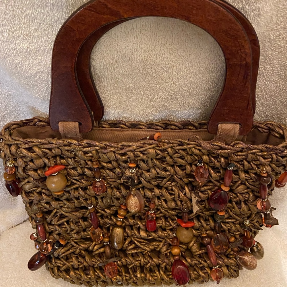 Cappelli Straworld Seashell Brown Handbag with wooden handle - Picture 2 of 9